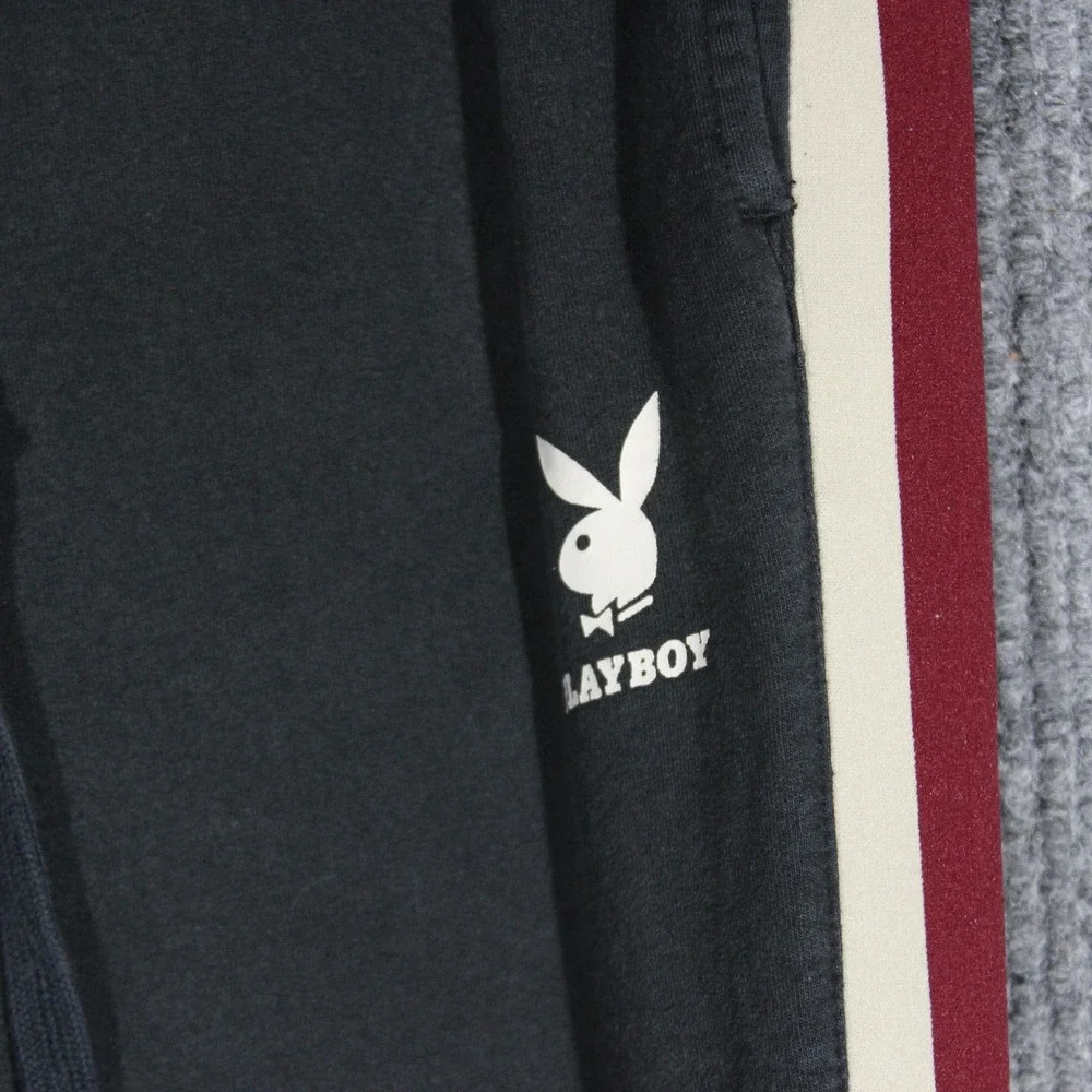 Playboy Sweatpants Mens Small Black Preppy Rare‎ Striped Pockets Rabbit